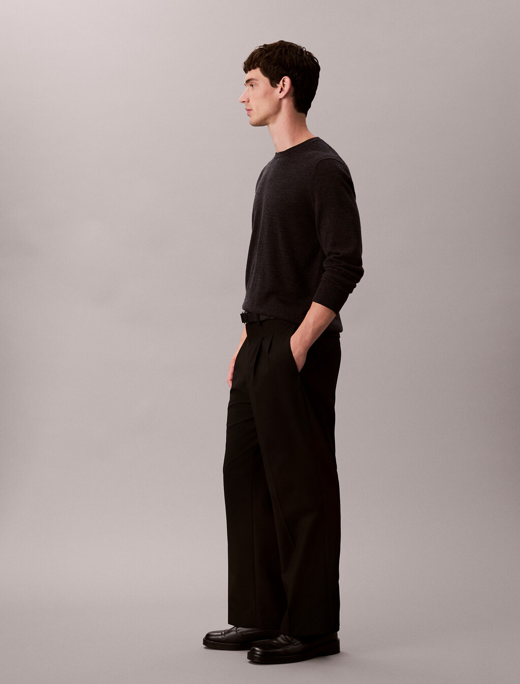 Wide Leg Pleated Viscose Pant, Black, hi-res