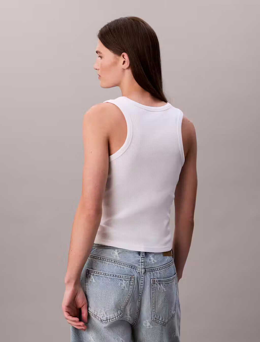 Cotton Stretch Rib Tank Top, Bright White, hi-res