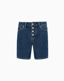 RECONSIDERED HIGH RISE WIDE LEG DENIM SHORTS, Dark Blue Exposed Shank, hi-res