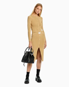 MONOGRAM BADGE RIB KNIT SKIRT, Tawny Sand, hi-res