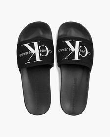 MONOGRAM COTTON SLIDES, Black/Bright White, hi-res