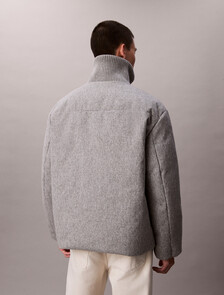 Melange Ribbed Neck Puffer Jacket, Heather Grey, hi-res