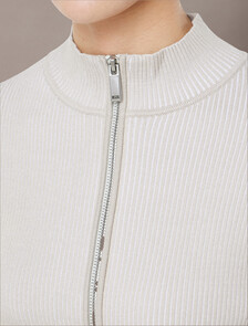 Sculpted Knit Zip Up Cardigan, Island Fossil, hi-res