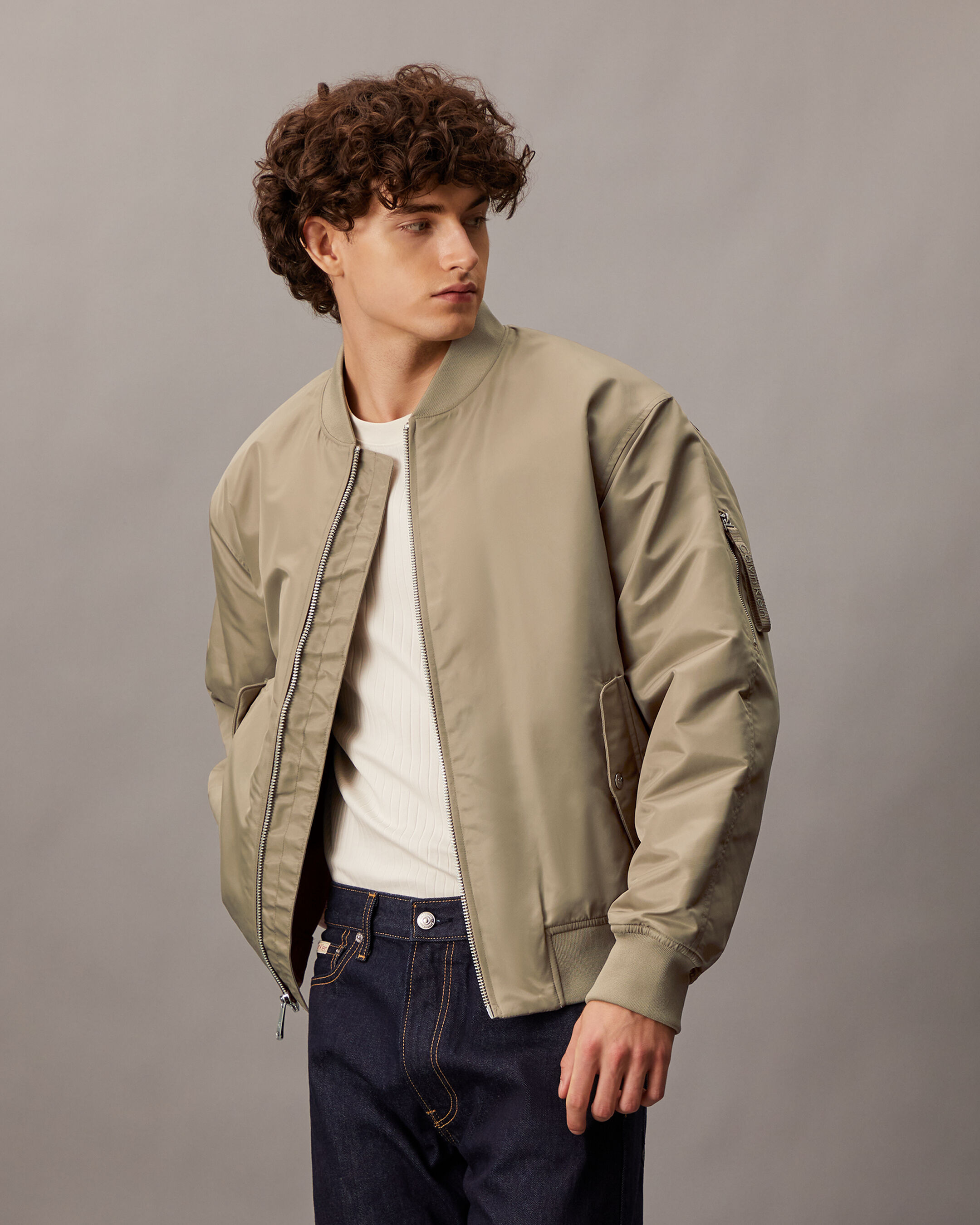 Padded Nylon Bomber Jacket brown Calvin Klein Singapore