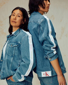 PRIDE LOGO TAPE DENIM TRUCKER JACKET, Denim Medium, hi-res