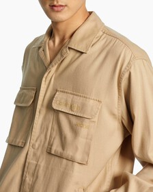 GENDER FLUID DISRUPTED LOGO OVERSHIRT, Tawny Sand, hi-res