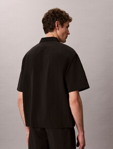 Nylon Relaxed Camp Collar Shirt, Black, hi-res