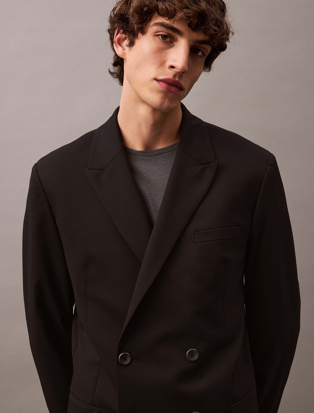 Wool Double Breasted Blazer, Black Beauty, hi-res