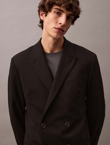 Wool Double Breasted Blazer, Black Beauty, hi-res