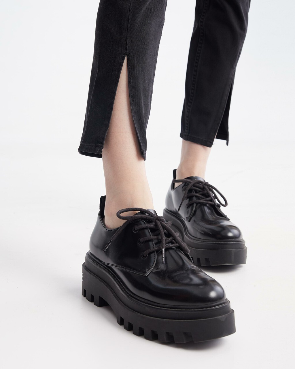 Ultimate Stretch High Rise Skinny Black Ankle Jeans, Washd Black Twisted Side Seam Split, hi-res
