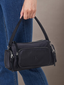 Soft Satin Nylon Shoulder Bag, Black, hi-res