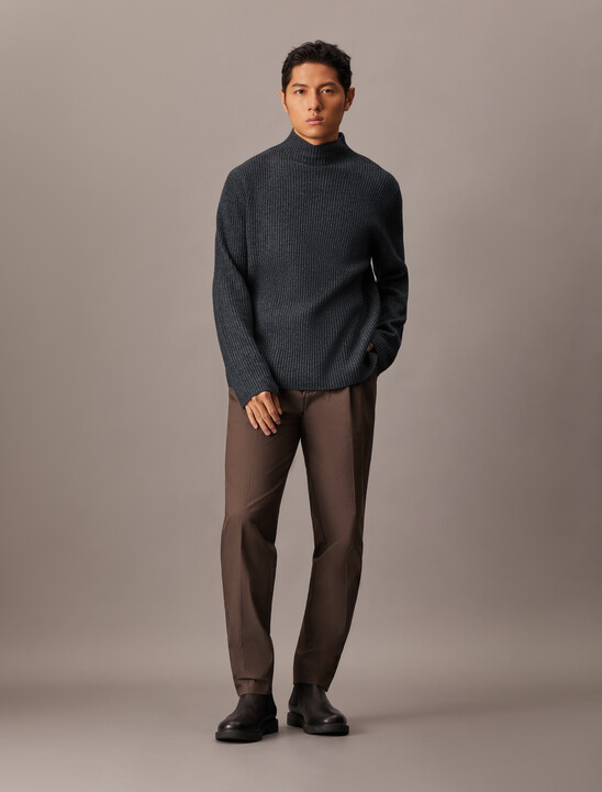 Woolen Rib Knit Mock Neck Sweater