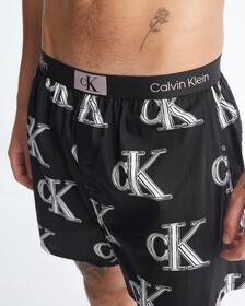 Calvin Klein 1996 Woven  Cotton Boxers, CHROME LOGO+BLACK, hi-res