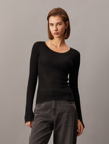 Rib Knit Slim Knit Top, Ck Black, hi-res