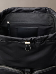 Soft Satin Nylon Flap Backpack, Black, hi-res