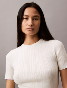 Cotton Variegated Rib Knit Top, Tofu, hi-res