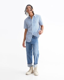 37.5 90S STRAIGHT CROPPED JEANS, Med Blue Logo Tab, hi-res