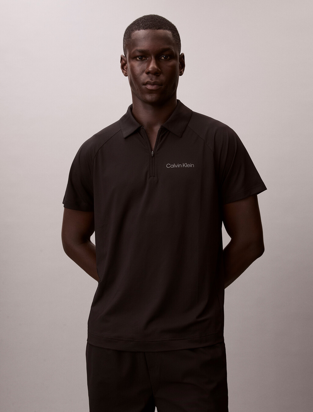 Zip Pique Sport Polo Shirt, Black, hi-res