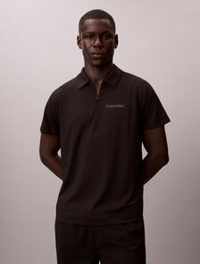 Zip Pique Sport Polo Shirt, Black, hi-res