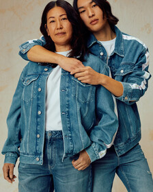 PRIDE LOGO TAPE DENIM TRUCKER JACKET, Denim Medium, hi-res