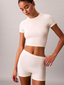 Rib Emblem Seamless Pyjama Shorts, Ivory, hi-res