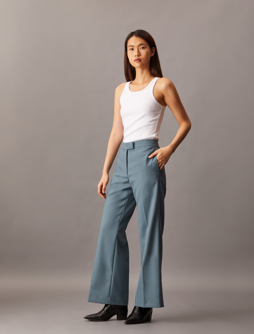 Coated Gabardine Flare Trousers, Stormy Weather, hi-res