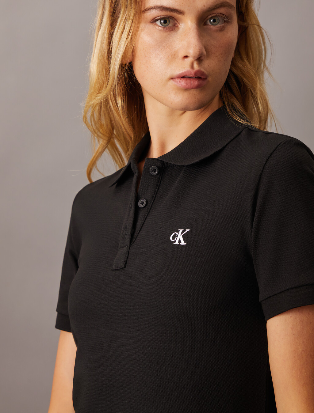 Monogram Embroidery Polo Dress, Ck Black, hi-res