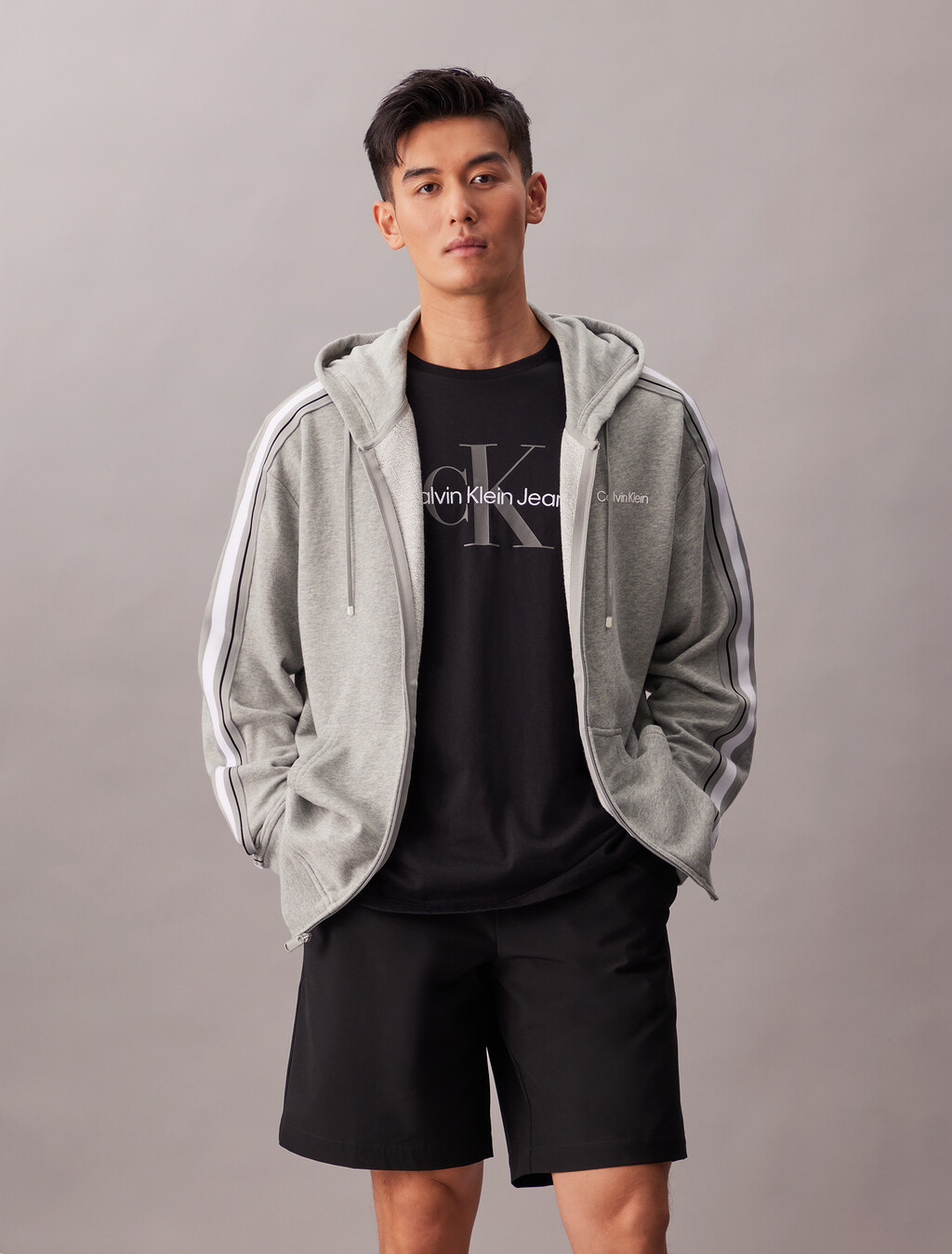 Cotton Blend French Terry Zip Hoodie, Medium Grey Heather, hi-res