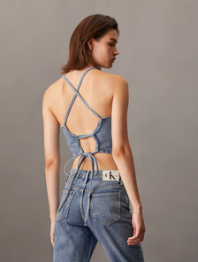 Tie Back Denim Top, Denim Light, hi-res