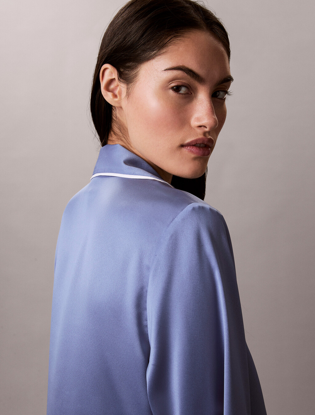 Satin Sheen Short Sleeve Shirt, Blue Tulip, hi-res