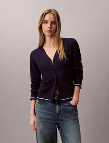 Slim Cable Knit Cardigan, Evening Blue, hi-res