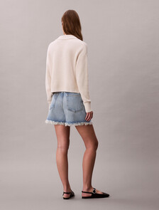 90s Relaxed Frayed Denim Shorts, BARDOT BLUE, hi-res