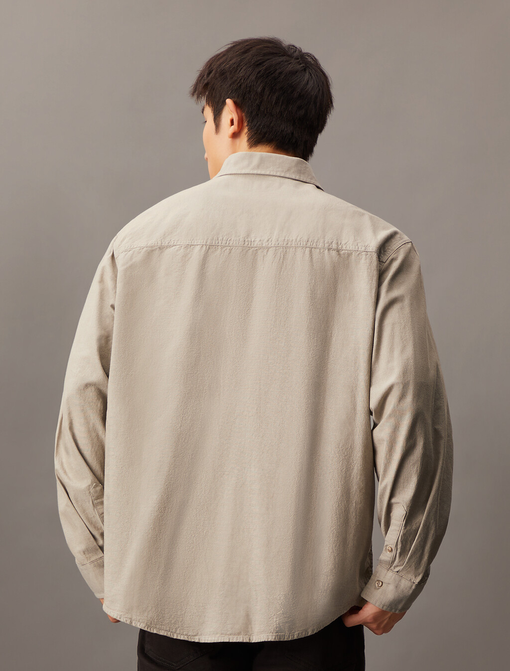 Relaxed Cotton Chambray Shirt, Taupe Gray, hi-res