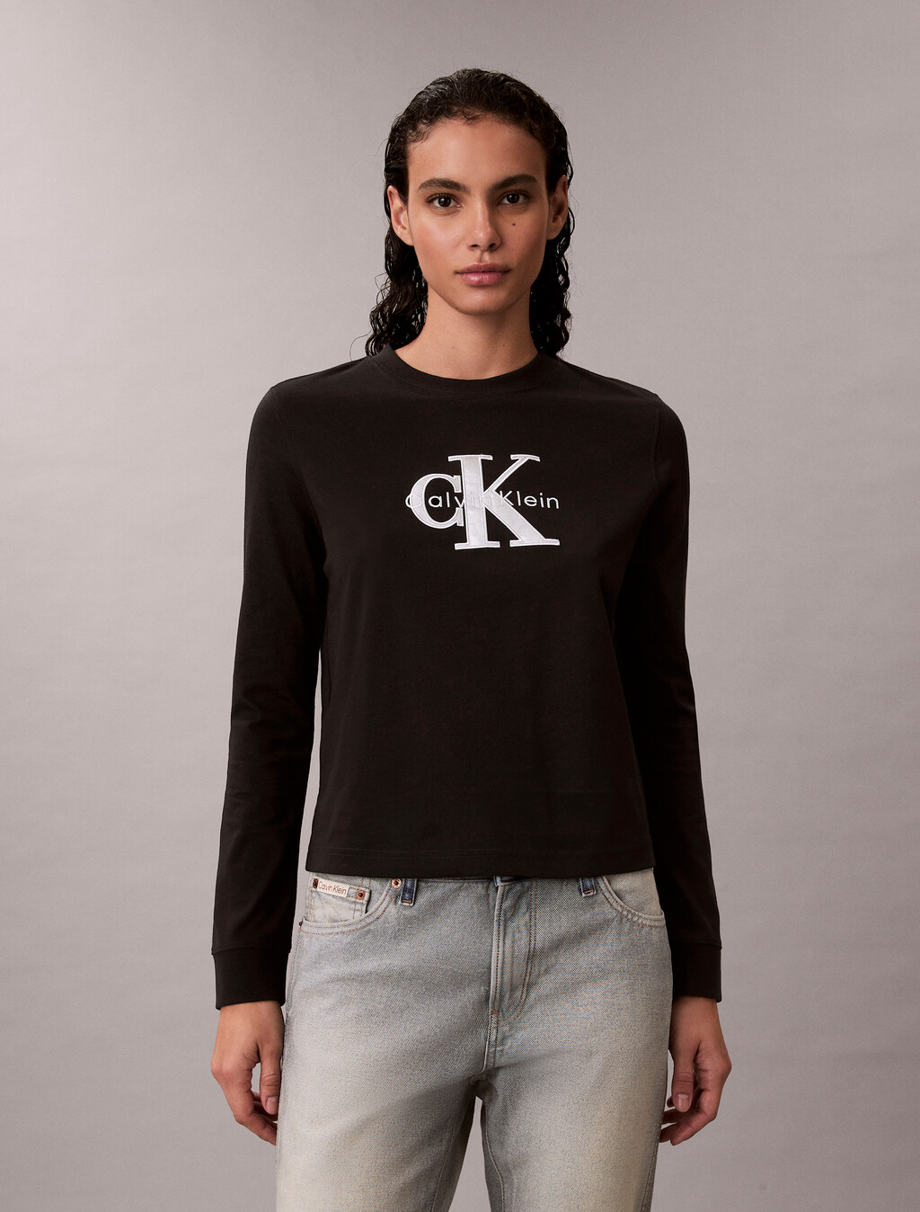 Monogram Long Sleeve Tee, Black, hi-res