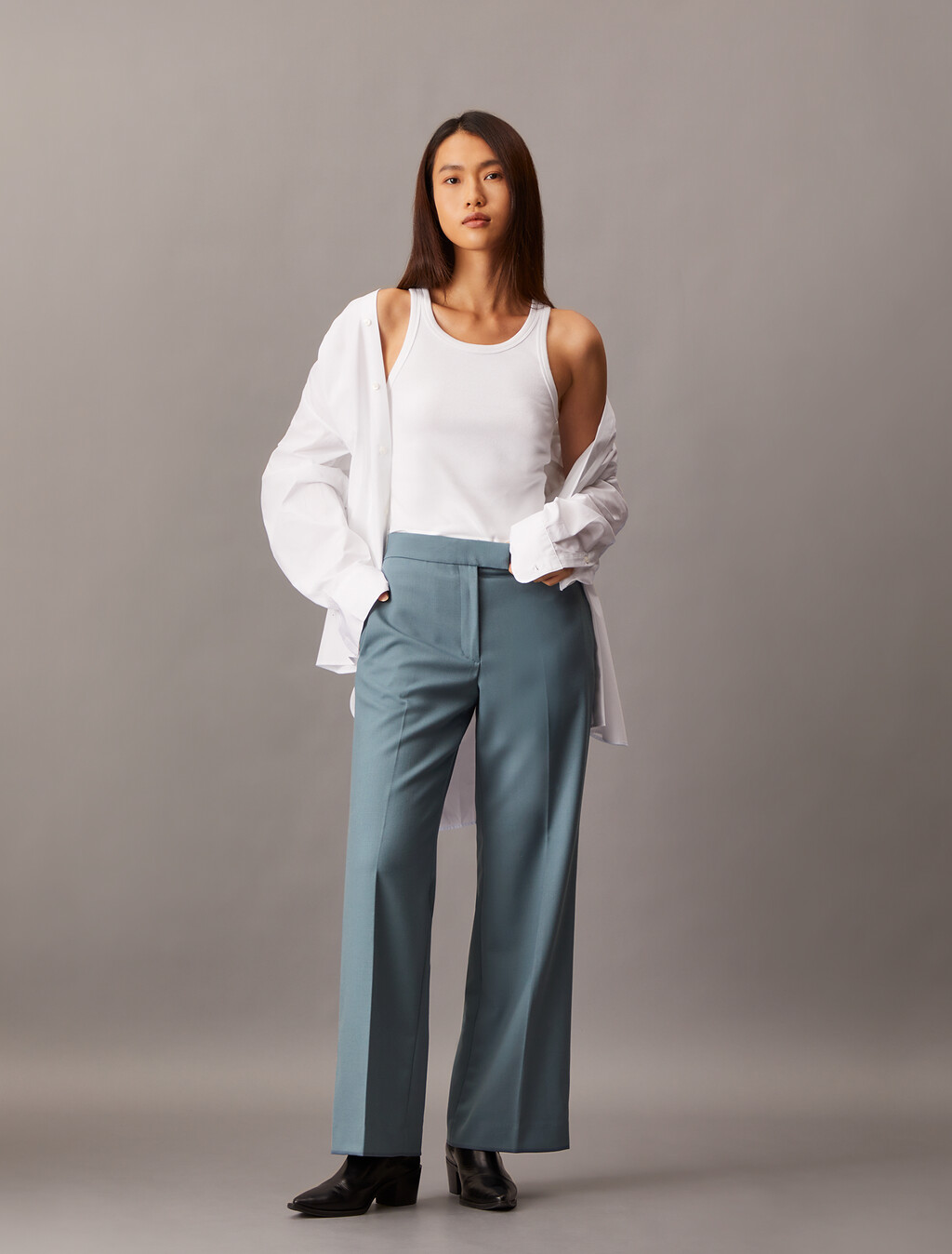 Coated Gabardine Flare Trousers, Stormy Weather, hi-res