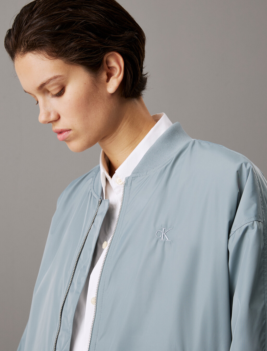 Long Padded Bomber Jacket, Lead, hi-res