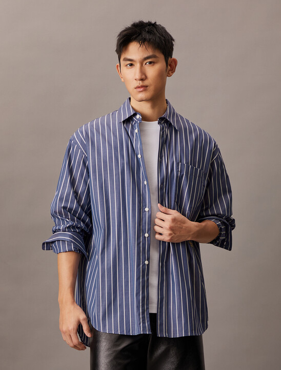 Cotton Stripe Relaxed Button-Down Shirt