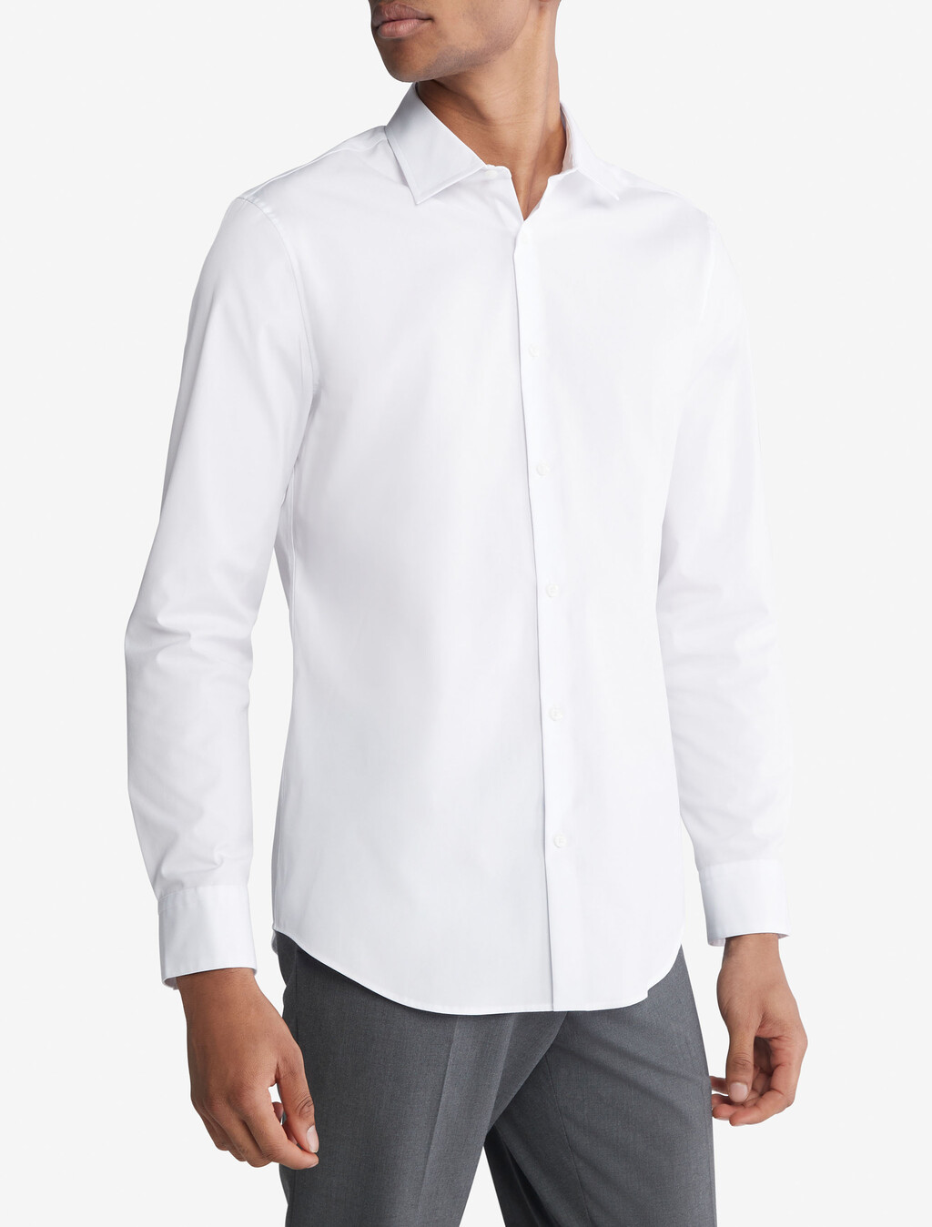 Supima Stretch Cotton Slim Button-Down Shirt, Brilliant White, hi-res