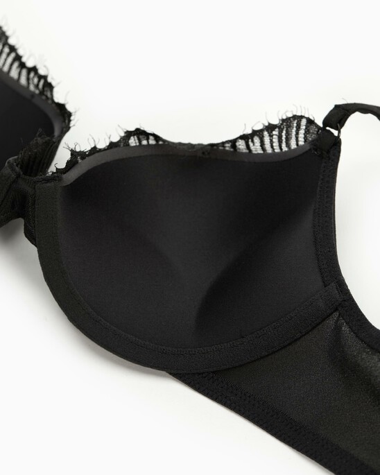 CK Black Linear Lace Push Up Plunge Bra
