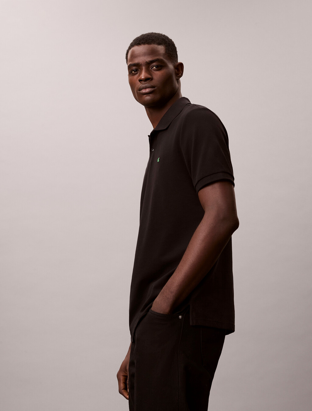 Monogram Cotton Pique Polo, Black, hi-res