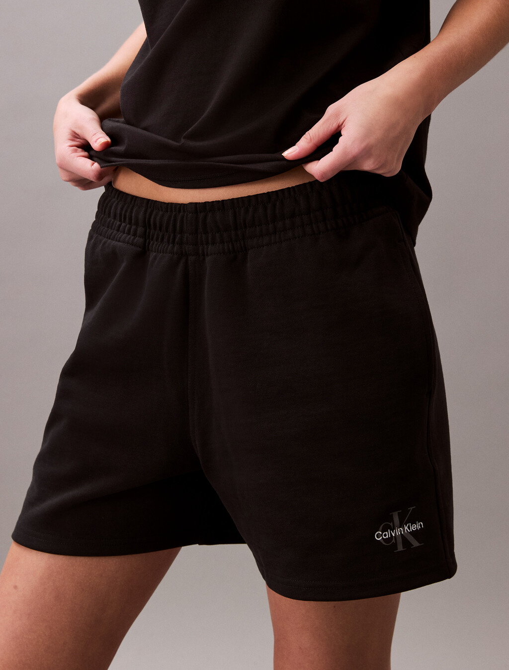 Relaxed Cotton Terry Jogger Shorts, Black, hi-res