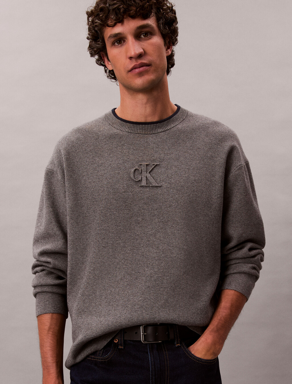 Embossed Monogram Logo Relaxed Sweater, Med. Grey Htr, hi-res