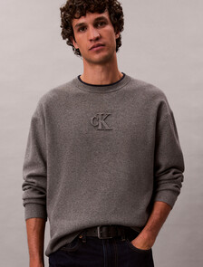 Embossed Monogram Logo Relaxed Sweater, Med. Grey Htr, hi-res