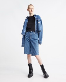 Long Bermuda Mom Shorts, BRIGHT BLUE, hi-res