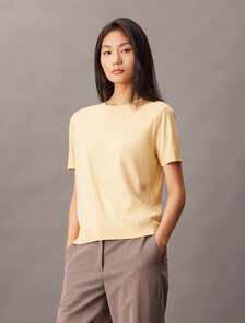 Silk Cotton Crewneck Tee, Lemon Peel, hi-res