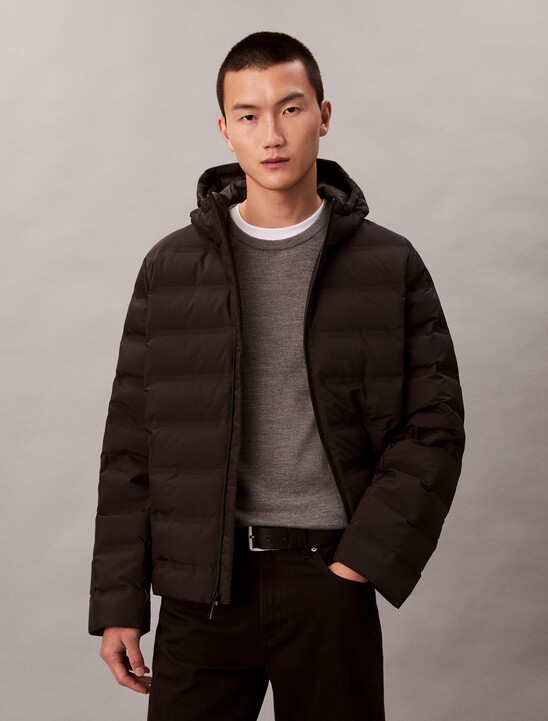 Packable Embossed Logo Quilted Puffer Jacket