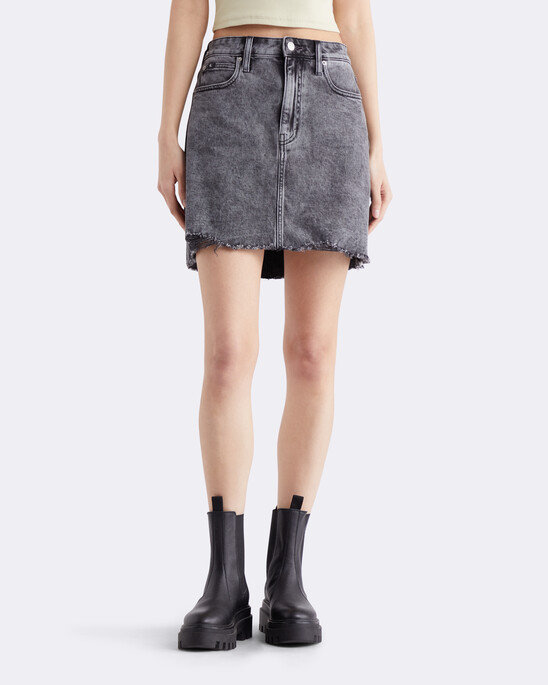 A-Line Frayed Denim Mini Skirt