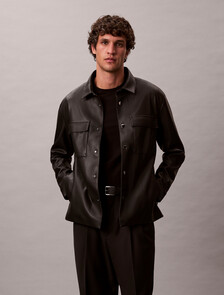 Faux Leather Shirt Jacket, Black, hi-res