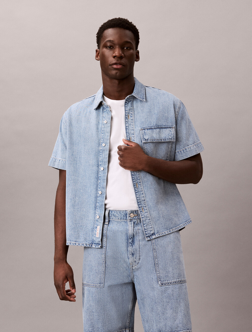 Denim Short Sleeve Utility Shirt, SHALLOW TIDE, hi-res
