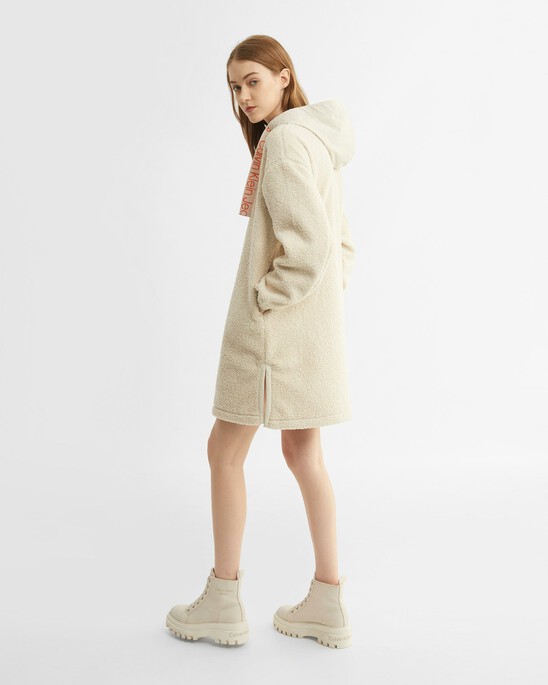 MIX MEDIA SHERPA FLEECE RELAXED SWEATSHIRT DRESS